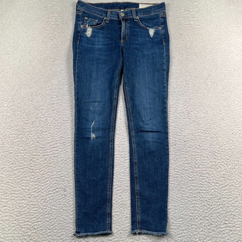 Rag & Bone Jeans Womens 27 La Paz Skinny Low‎ Rise Distressed Stretch Denim Blue